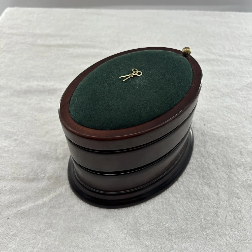 The Bombay Company Sewing Pincushion Three Tier Swivel Wooden Box Vintage